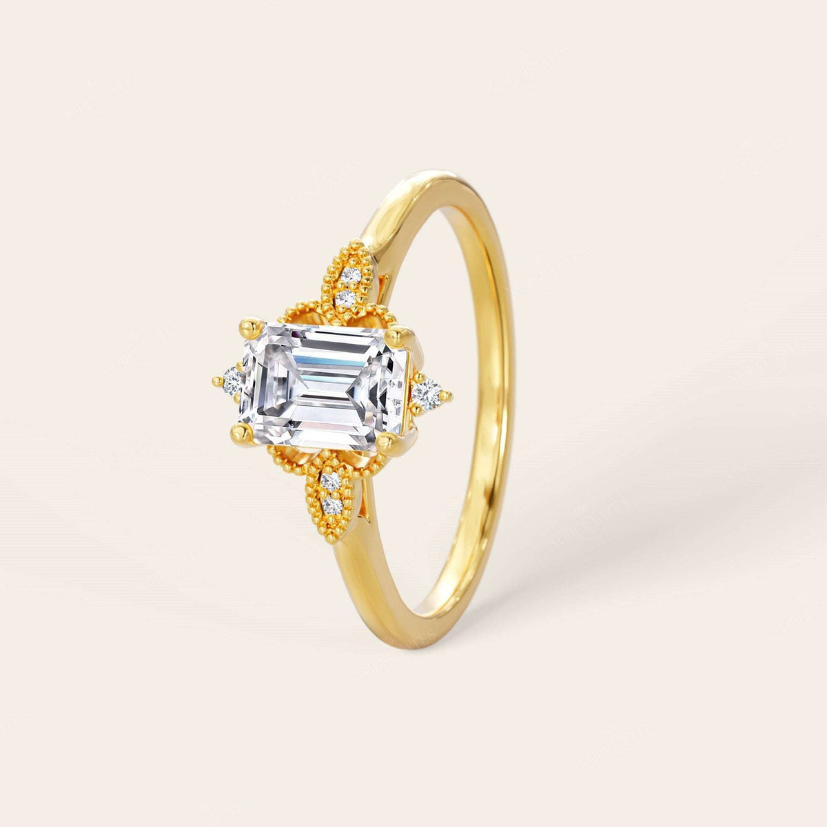 Emerald Cut Lab Diamond IGI Certified Art Deco Engagement Ring