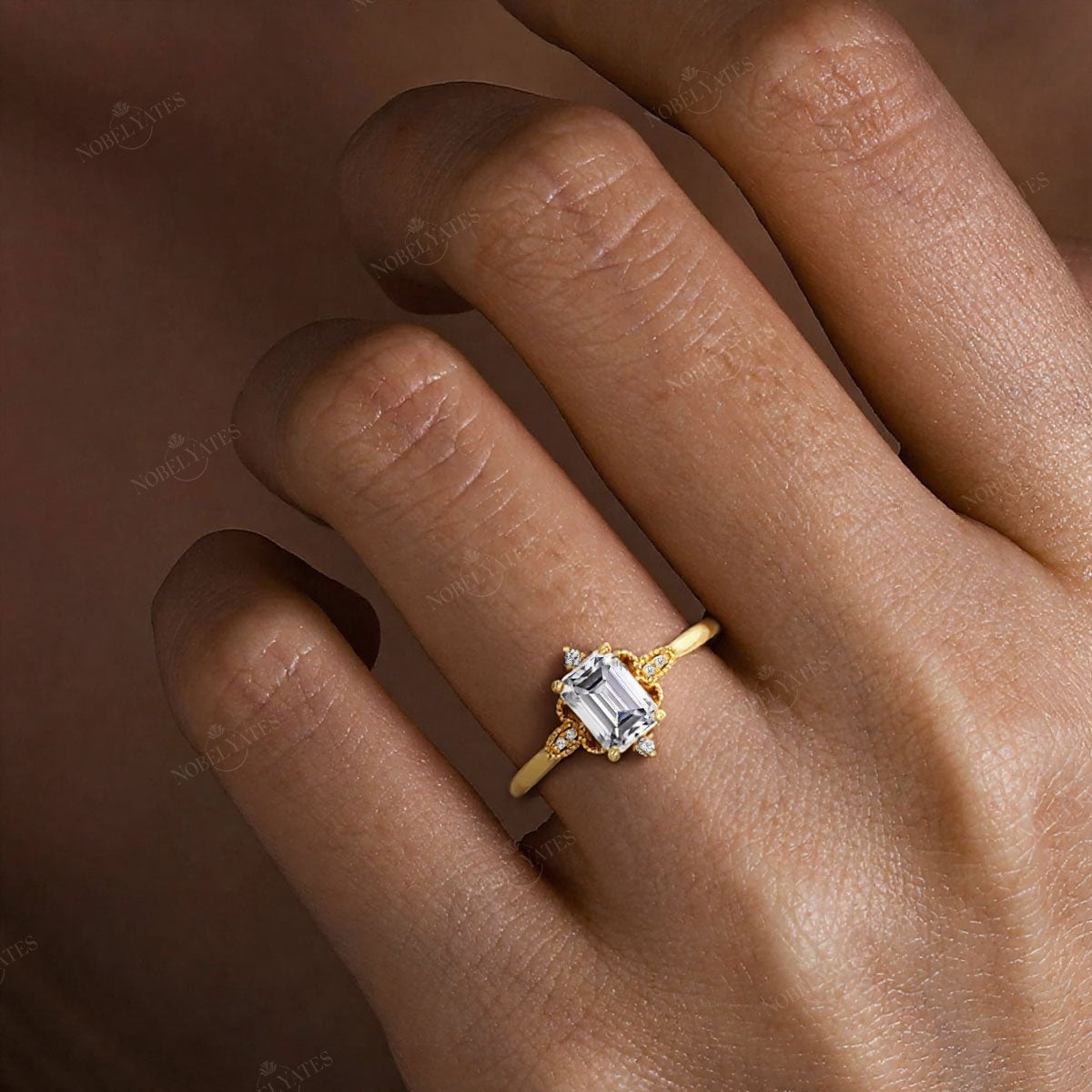 Emerald Cut Lab Diamond IGI Certified Art Deco Engagement Ring