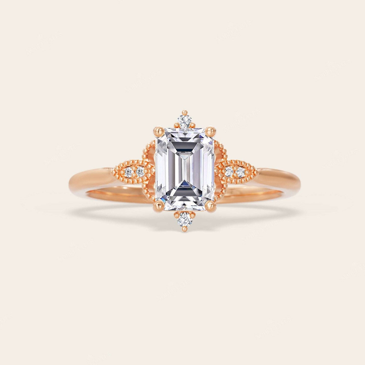 Emerald Cut Lab Diamond IGI Certified Art Deco Engagement Ring
