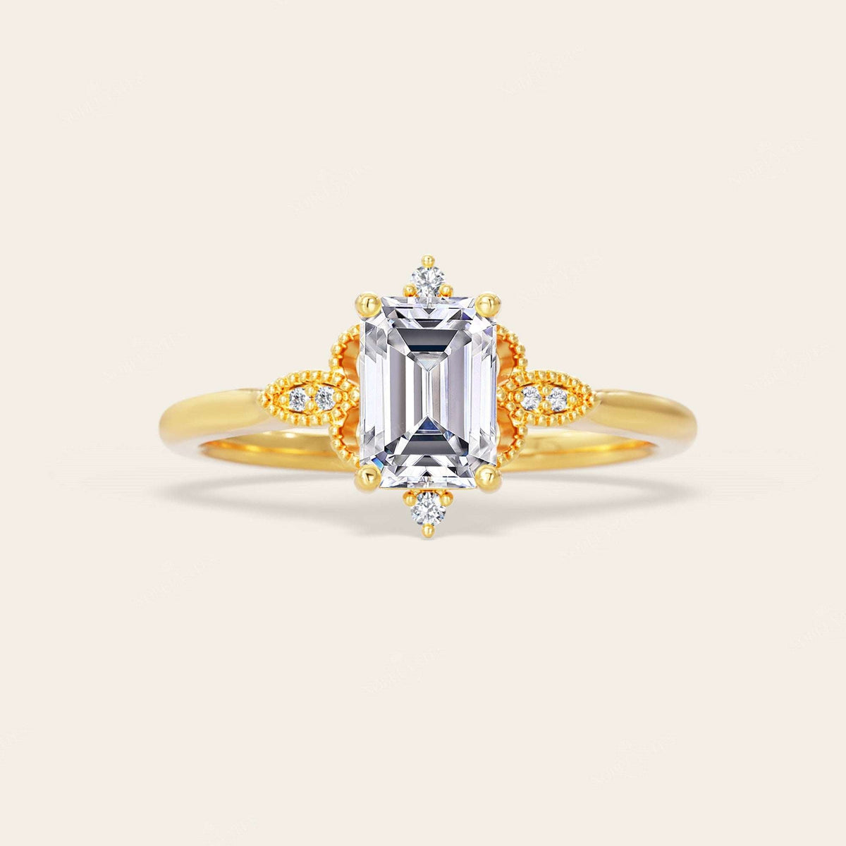 Emerald Cut Lab Diamond IGI Certified Art Deco Engagement Ring