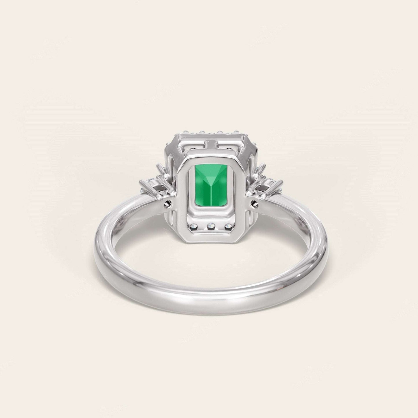 Emerald Cut Lab Green Sapphire & Lab Diamond Vintage Engagement Ring