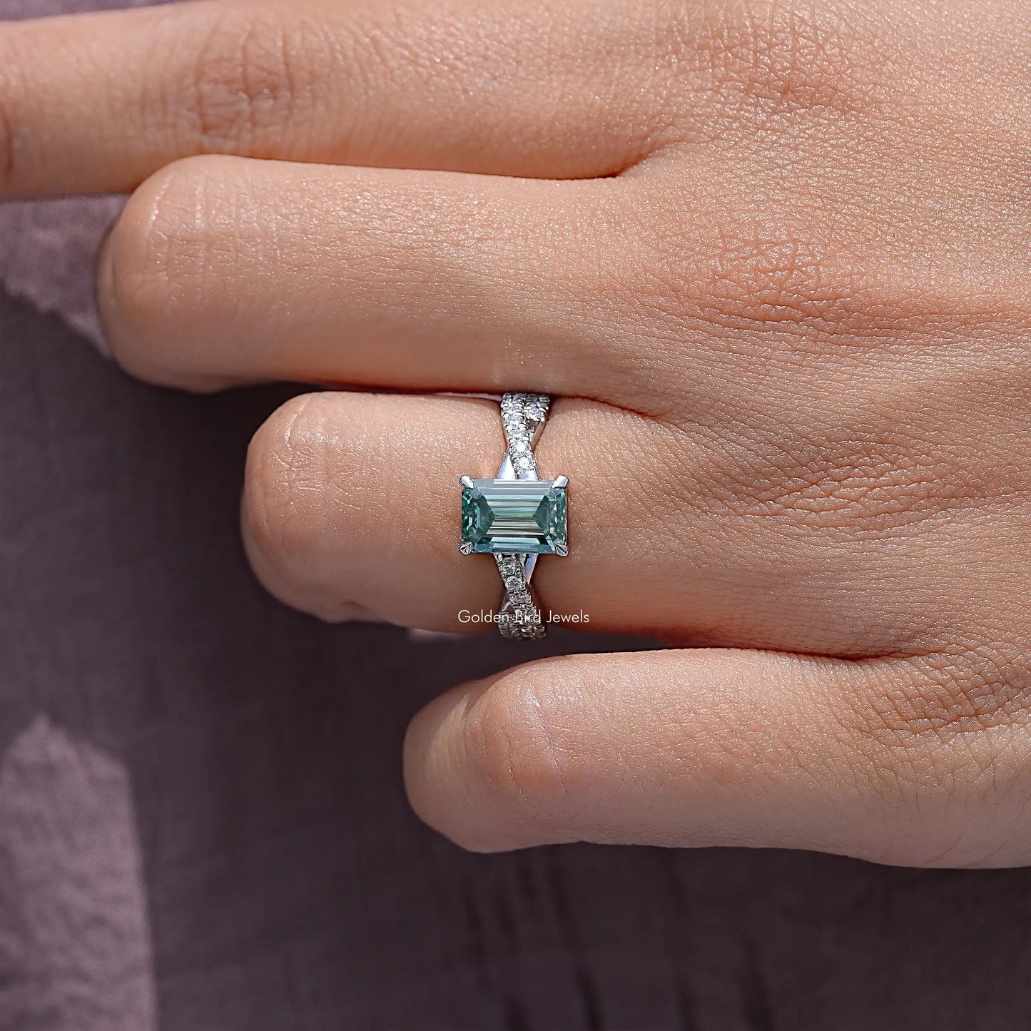 Emerald Cut Moissanite Twisted Wedding Ring