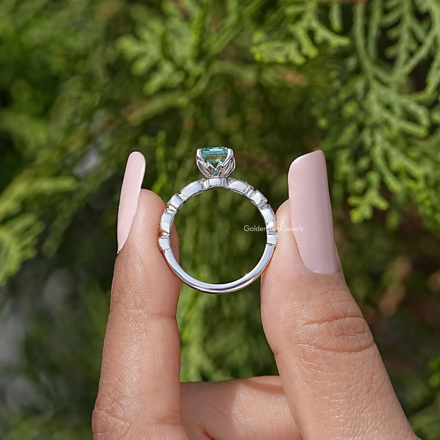 Emerald Cut Moissanite Engagement Ring