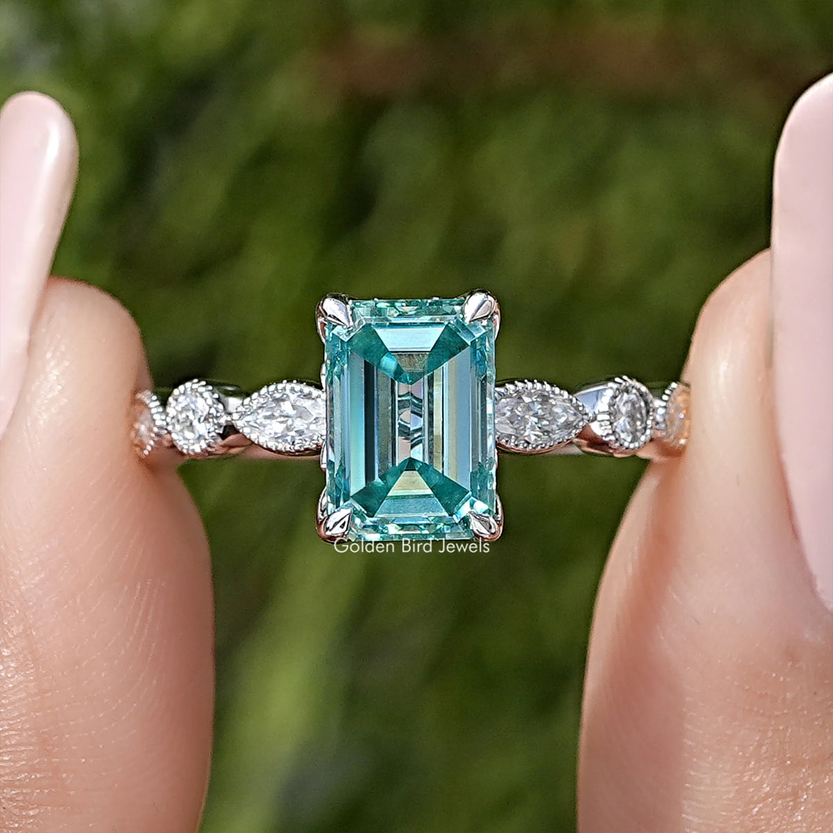 Emerald Cut Moissanite Engagement Ring