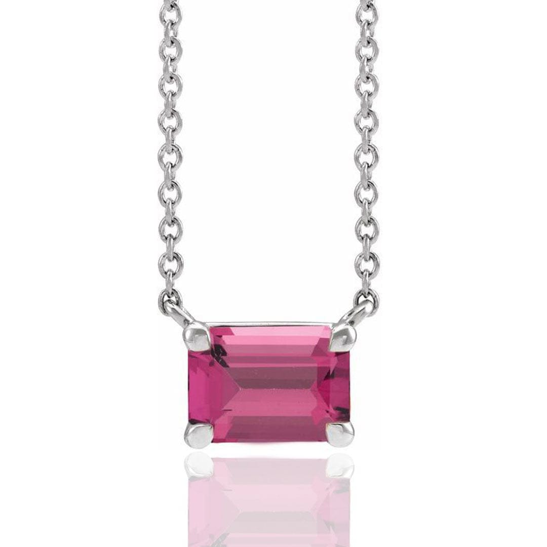 Emerald Cut Pink Tourmaline  Prong Set Pendant Necklace