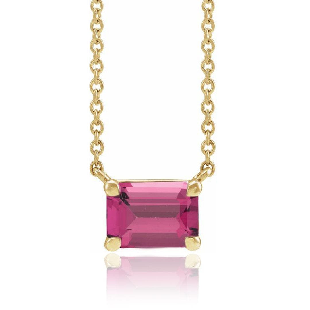 Emerald Cut Pink Tourmaline  Prong Set Pendant Necklace