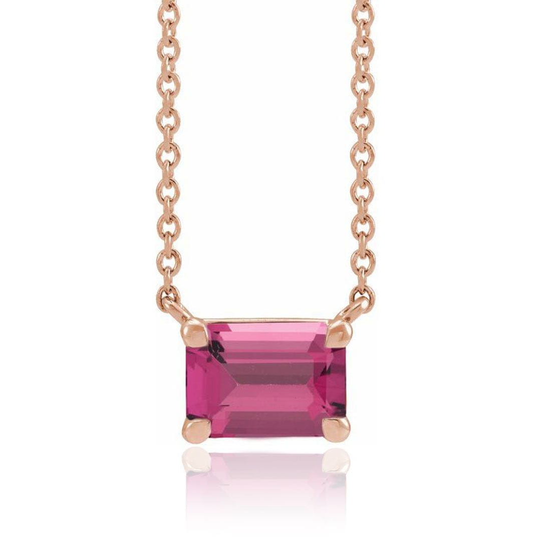Emerald Cut Pink Tourmaline  Prong Set Pendant Necklace