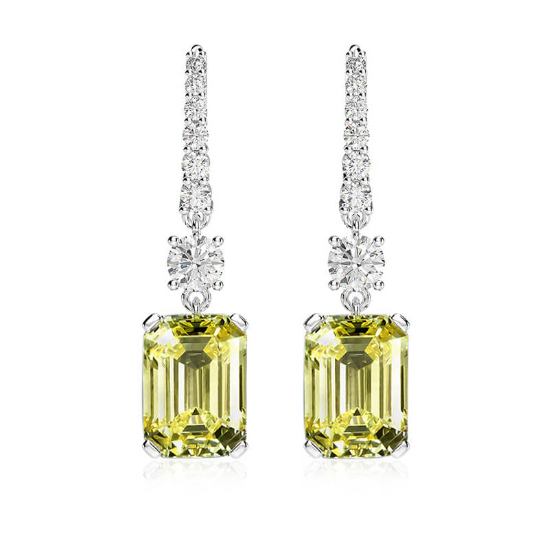 Emerald-Cut Lab-Sapphire Sterling Silver Drop Earrings