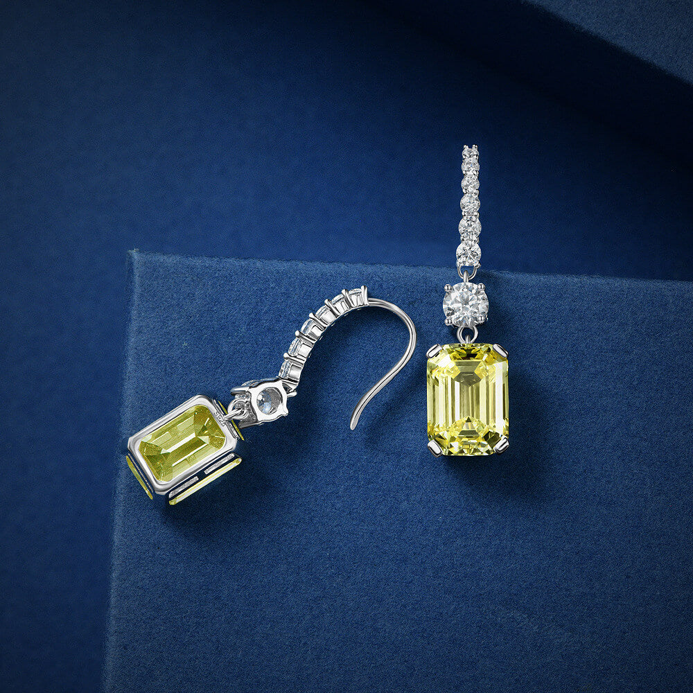 Emerald-Cut Lab-Sapphire Sterling Silver Drop Earrings
