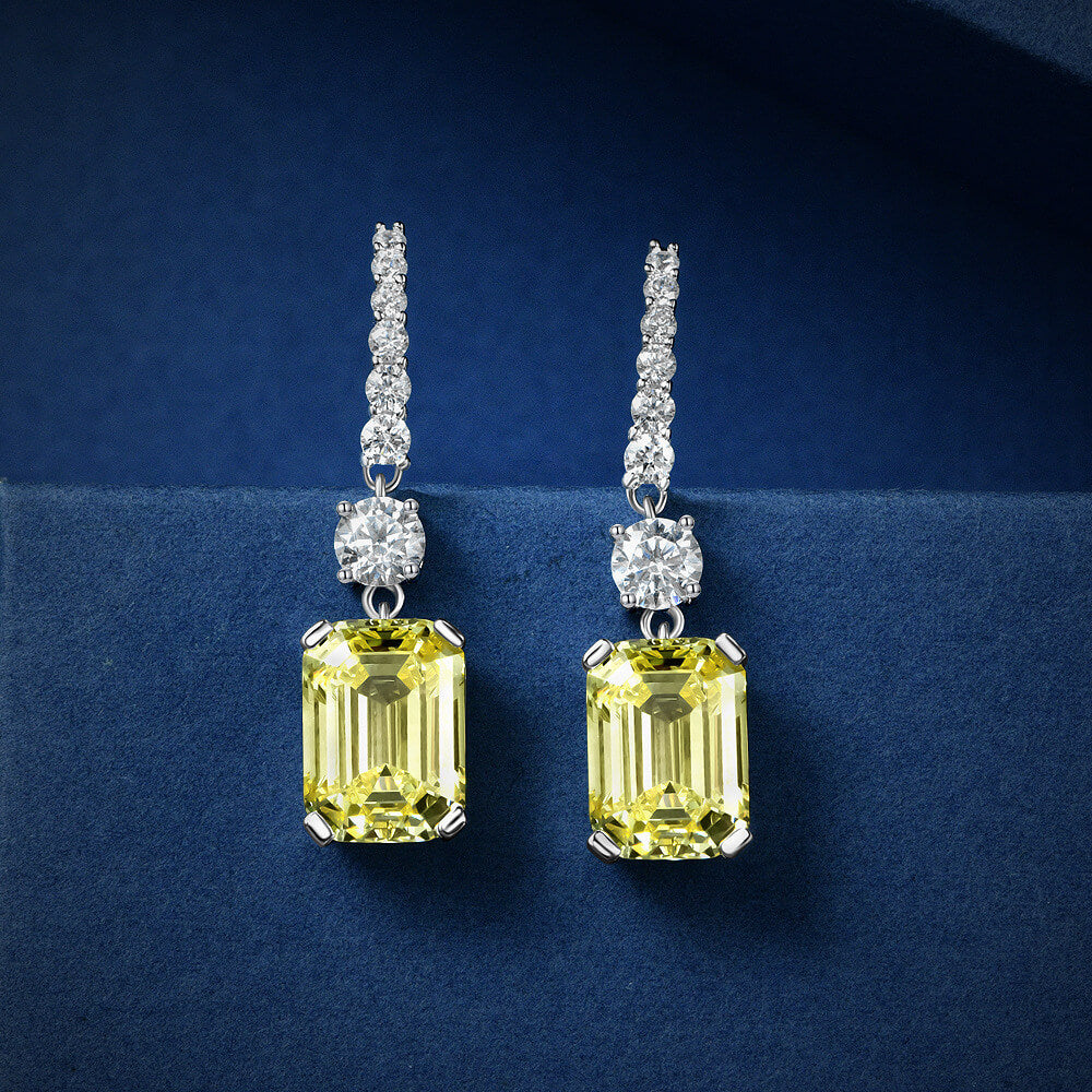 Emerald-Cut Lab-Sapphire Sterling Silver Drop Earrings