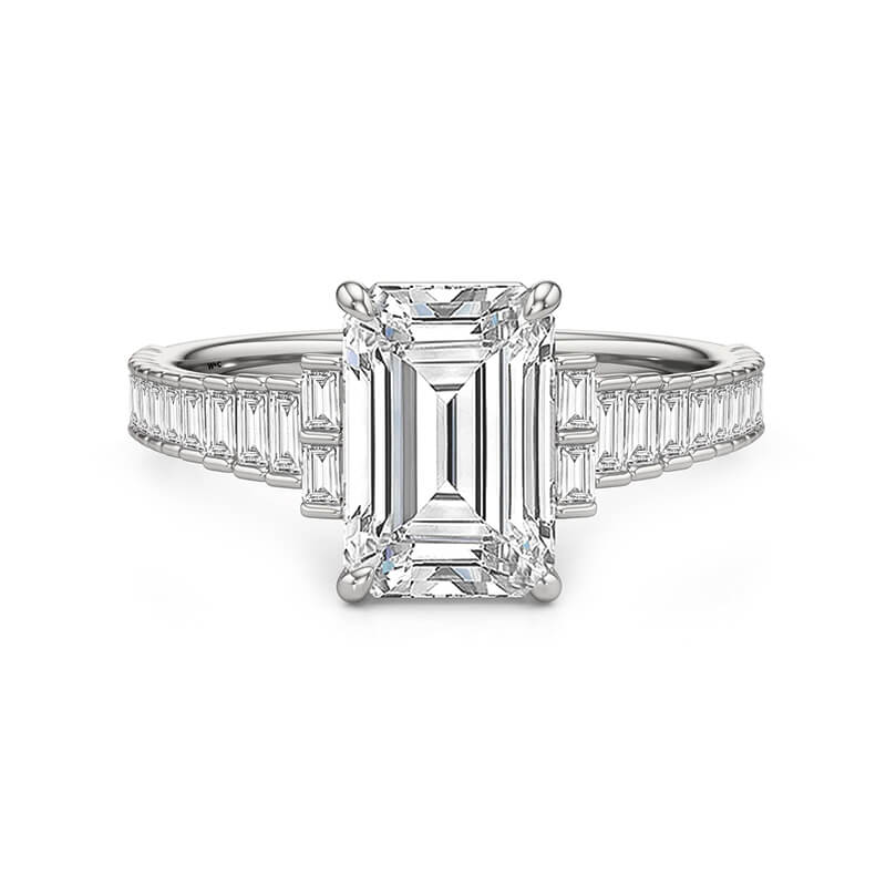 Emerald-Cut Moissanite Baguette Accent Staircase Engagement Ring