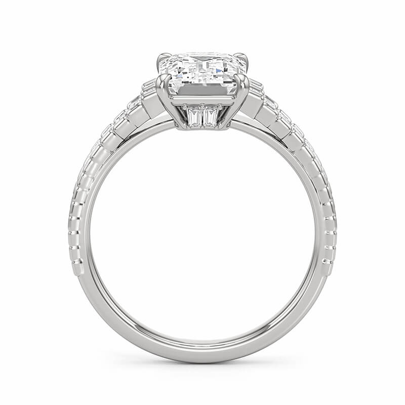 Emerald-Cut Moissanite Baguette Accent Staircase Engagement Ring