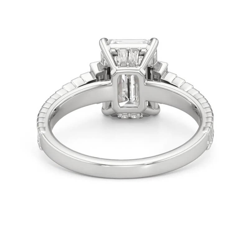 Emerald-Cut Moissanite Baguette Accent Staircase Engagement Ring
