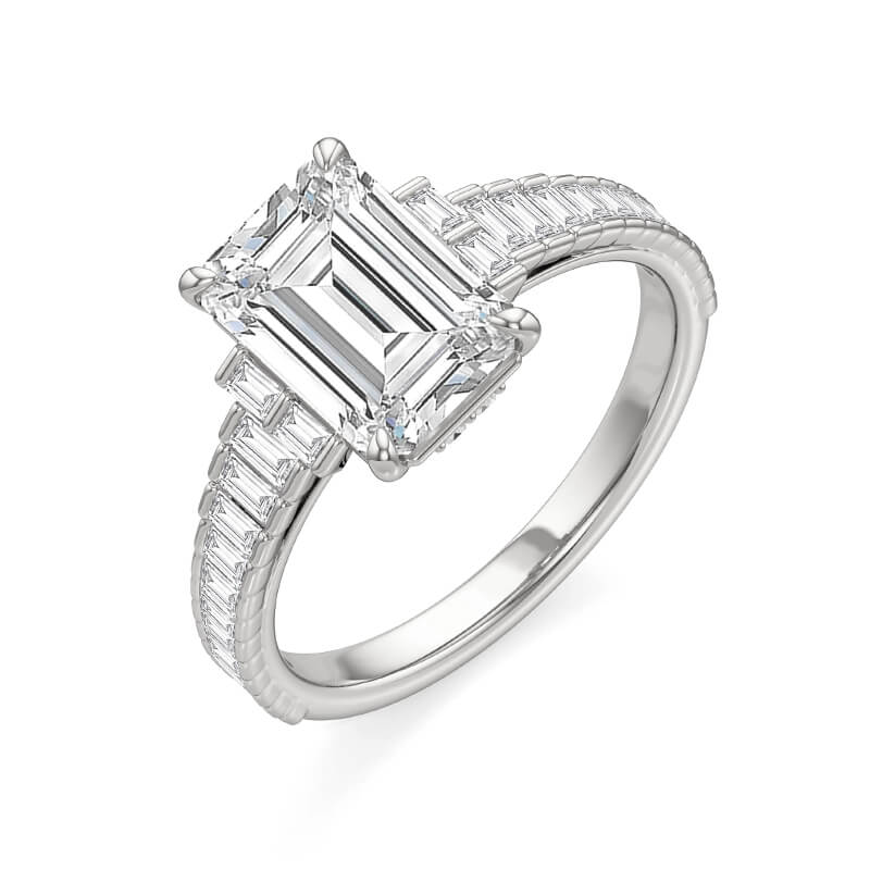 Emerald-Cut Moissanite Baguette Accent Staircase Engagement Ring