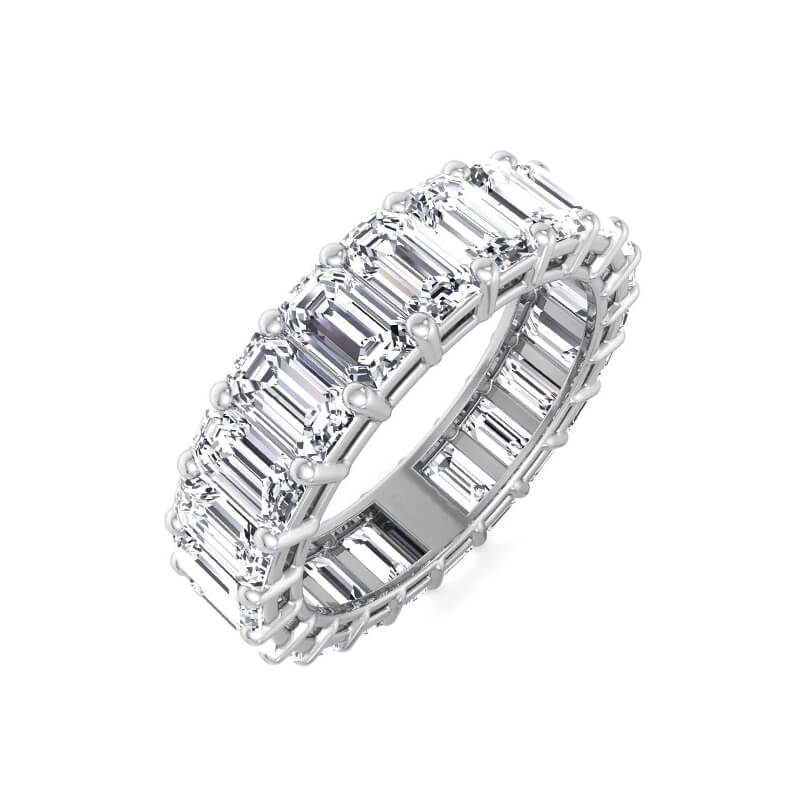 Emerald-Cut Moissanite Eternity Wedding Band Ring In Sterling Silver