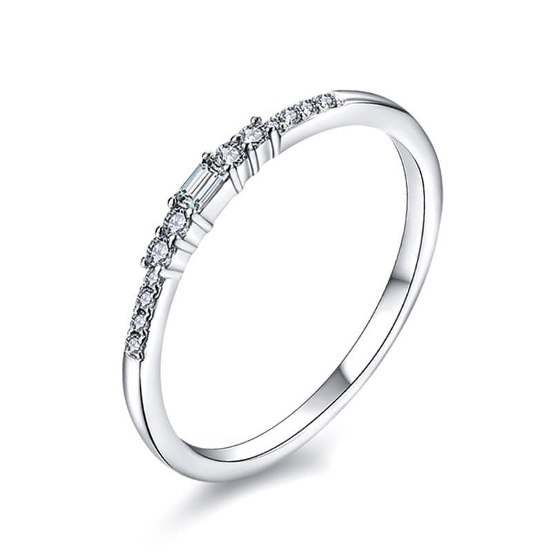 Emerald-Cut Moissanite Side Stone Pave Wedding Band Ring