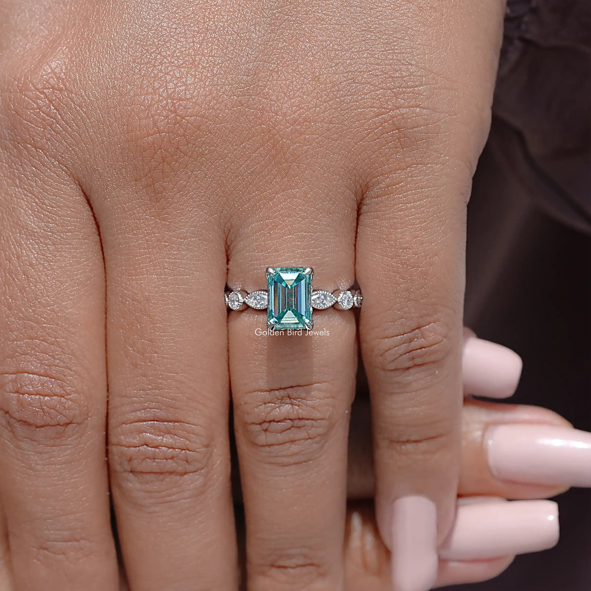 Emerald Cut Moissanite Engagement Ring