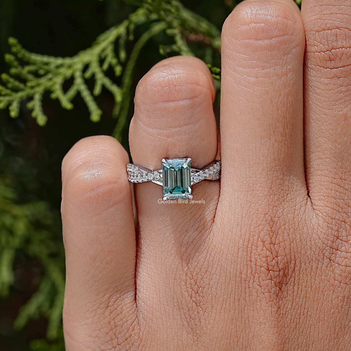 Emerald Cut Moissanite Twisted Wedding Ring