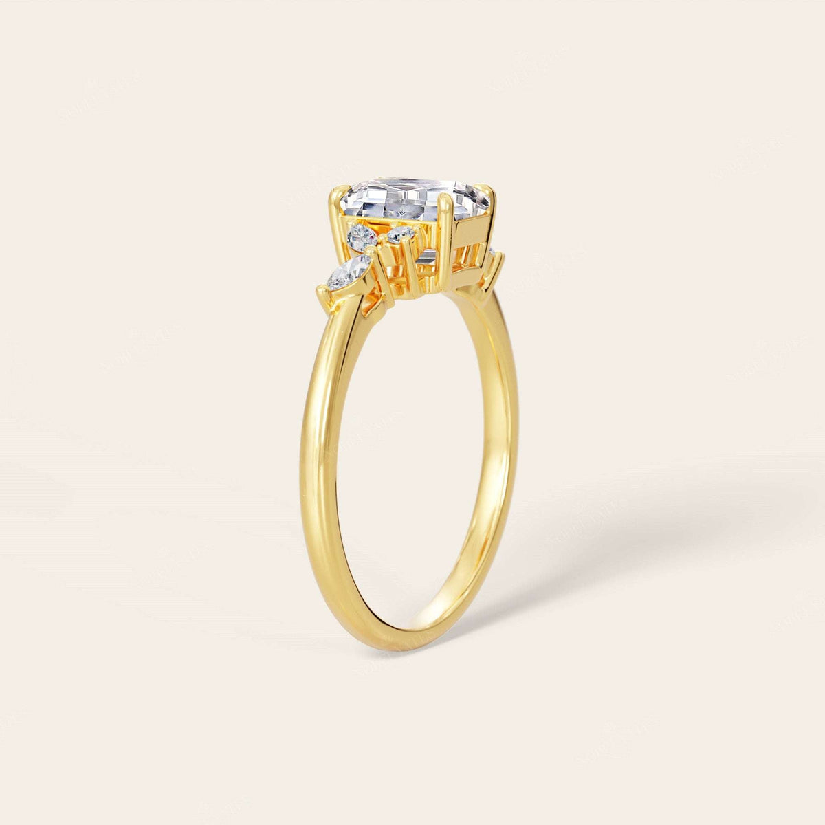 Emerald & Marquise Cut Lab Grown Diamond Art Deco Engagement Ring