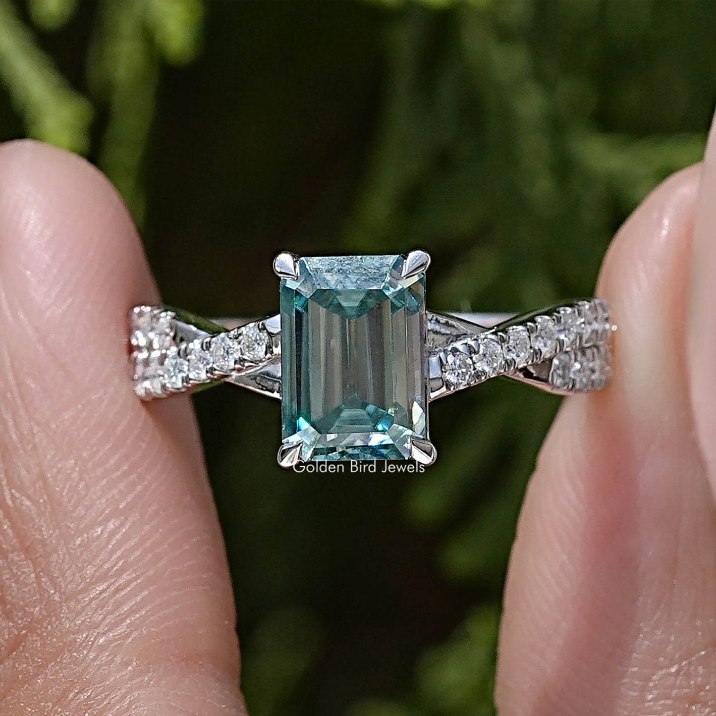 Emerald Cut Moissanite Twisted Wedding Ring