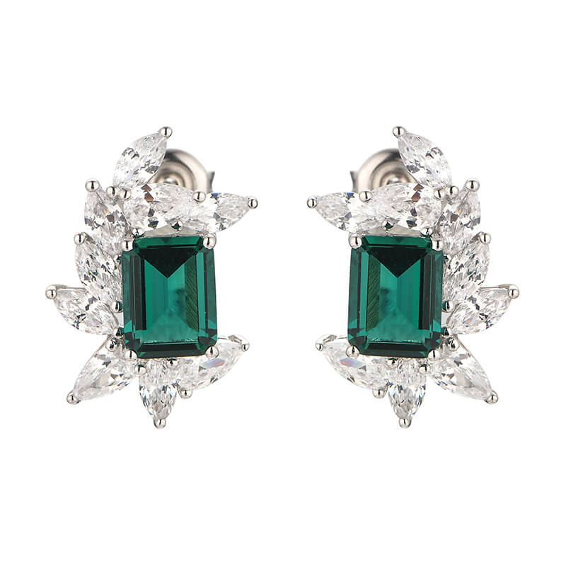 Emerald Cluster Marquise Accents Sterling Silver Stud Earrings
