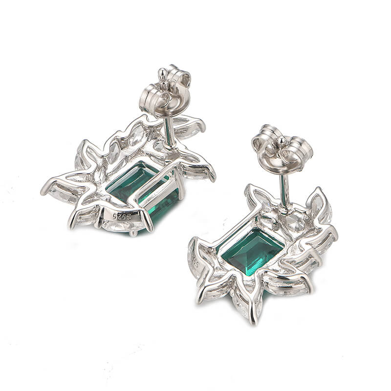 Emerald Cluster Marquise Accents Sterling Silver Stud Earrings