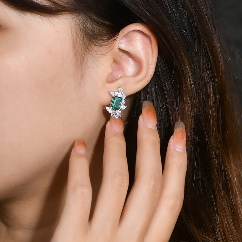Emerald Cluster Marquise Accents Sterling Silver Stud Earrings