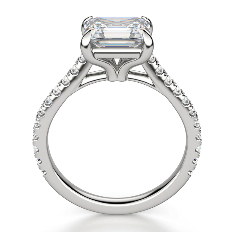Emerald Cut Horizontal Moissanite Pave Engagement Ring