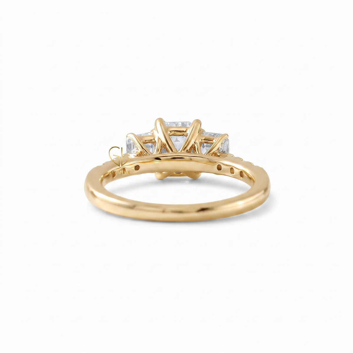 Emerald Cut Lab Grown Diamond Three Stone Engagement Ring