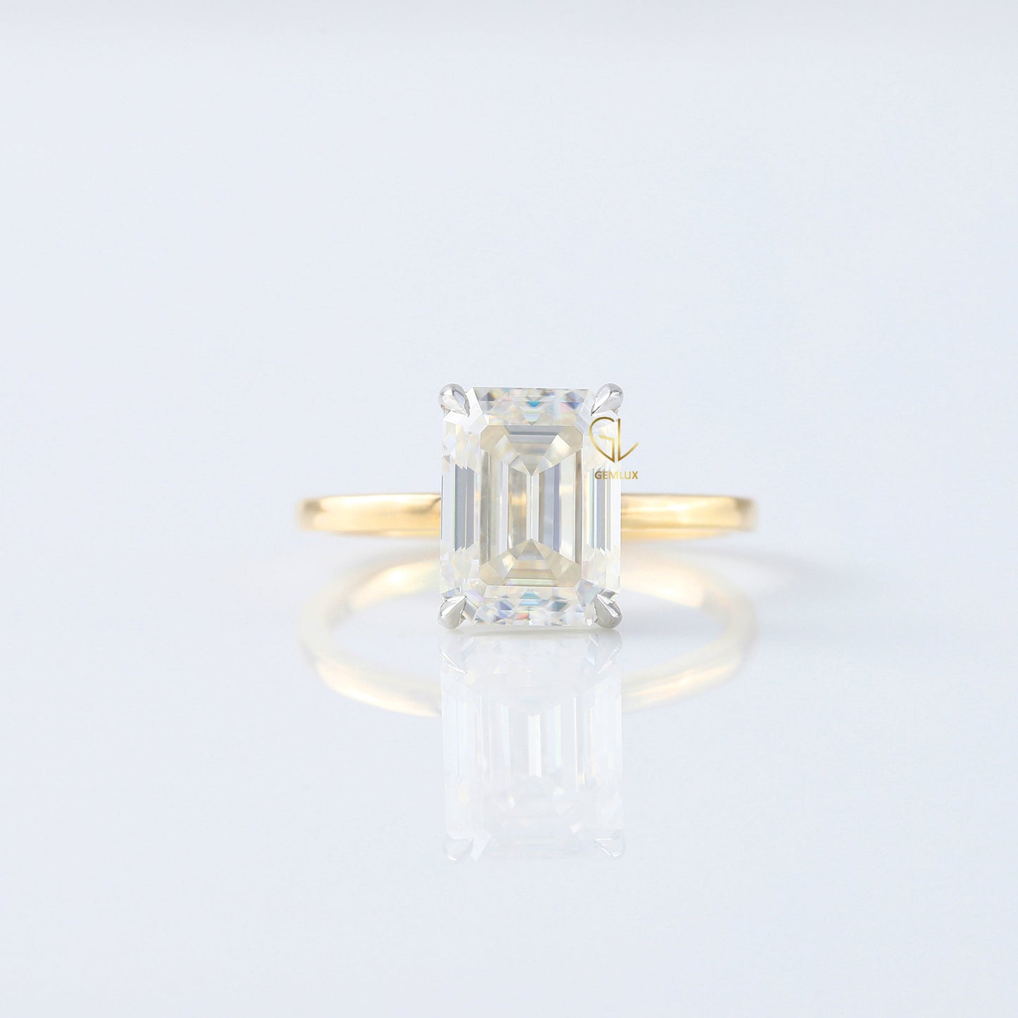 Emerald Cut Lab Grown Diamond Two Tone Solitaire Engagement Ring