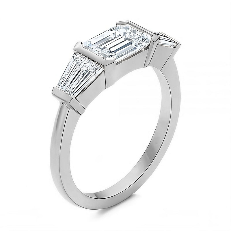 Emerald Cut Moissanite And Tapered Baguette Accents Engagement Ring