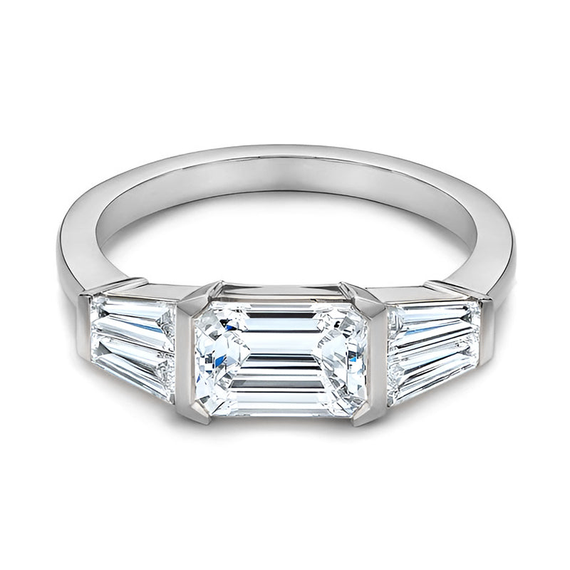 Emerald Cut Moissanite And Tapered Baguette Accents Engagement Ring