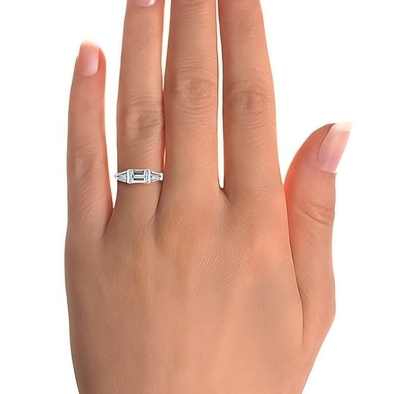 Emerald Cut Moissanite And Tapered Baguette Accents Engagement Ring