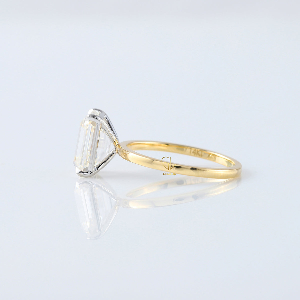 Emerald Cut Moissanite Solitaire Two Tone Engagement Ring