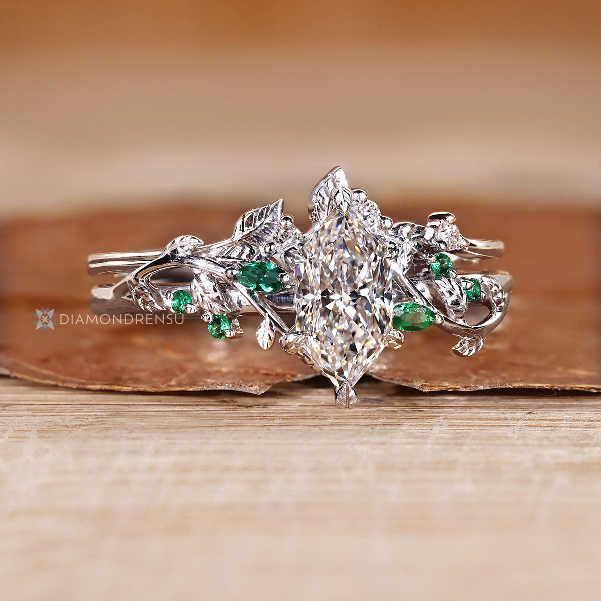 Dutch Marquise Diamond Band Wedding Ring with Cluster Setting