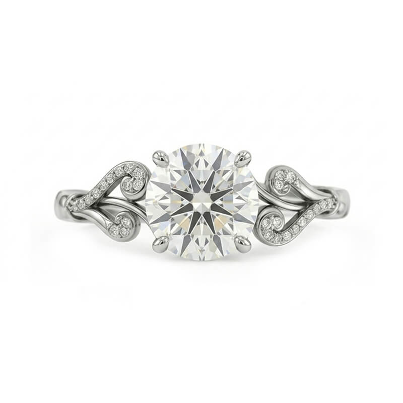 Enchanted Vine Round Cut Moissanite Pave Engagement Ring