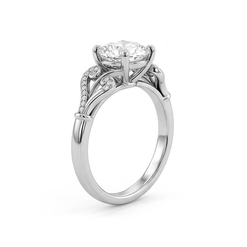 Enchanted Vine Round Cut Moissanite Pave Engagement Ring