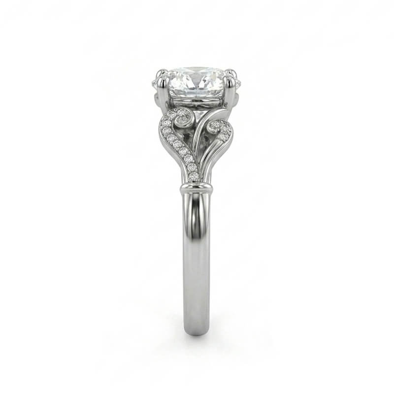 Enchanted Vine Round Cut Moissanite Pave Engagement Ring