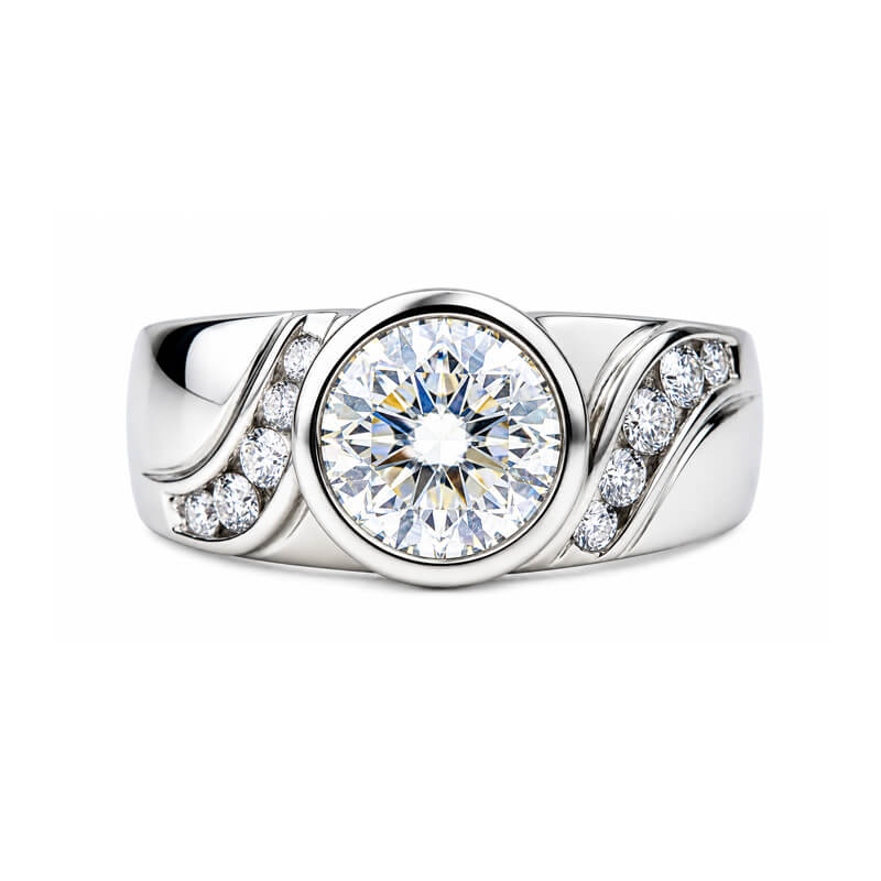 Endless Flow Round Bezel Set Moissanite Wide Band Engagement Ring