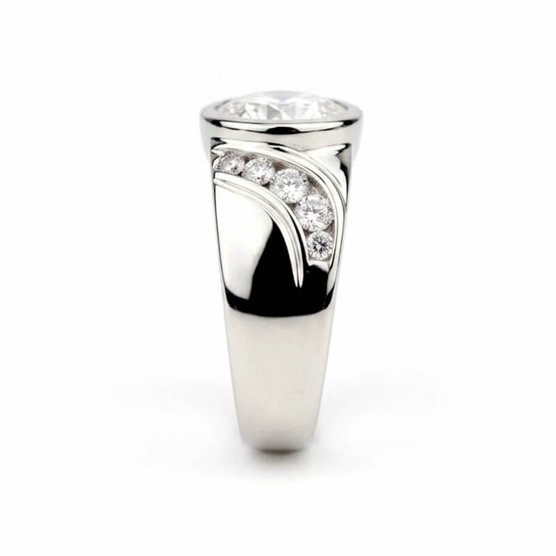 Endless Flow Round Bezel Set Moissanite Wide Band Engagement Ring