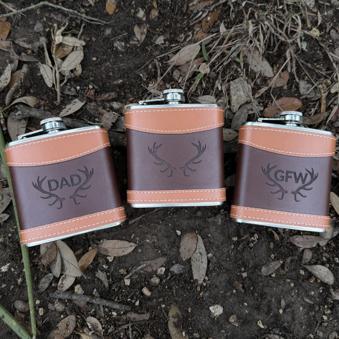 Engraved Leather Flask