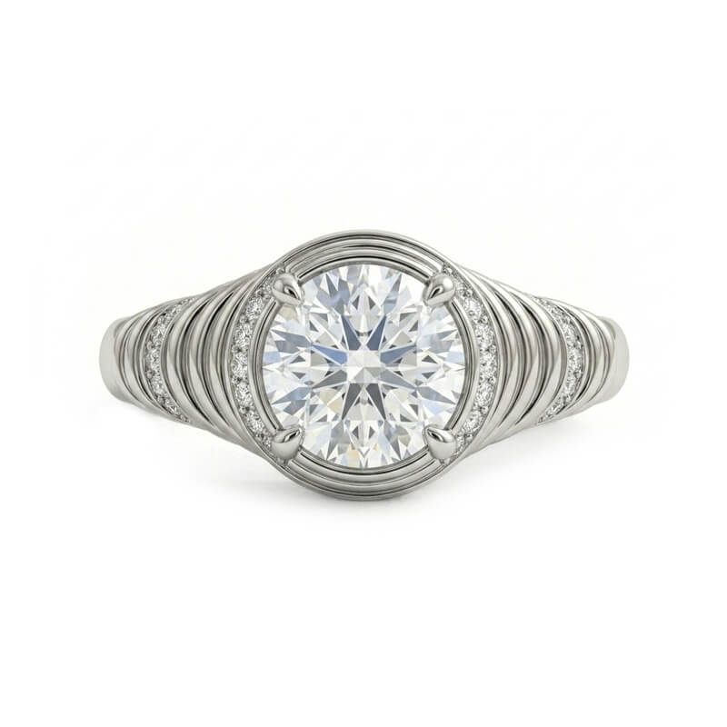 Eternal Ripple Cut Moissanite Pave Engagement Ring