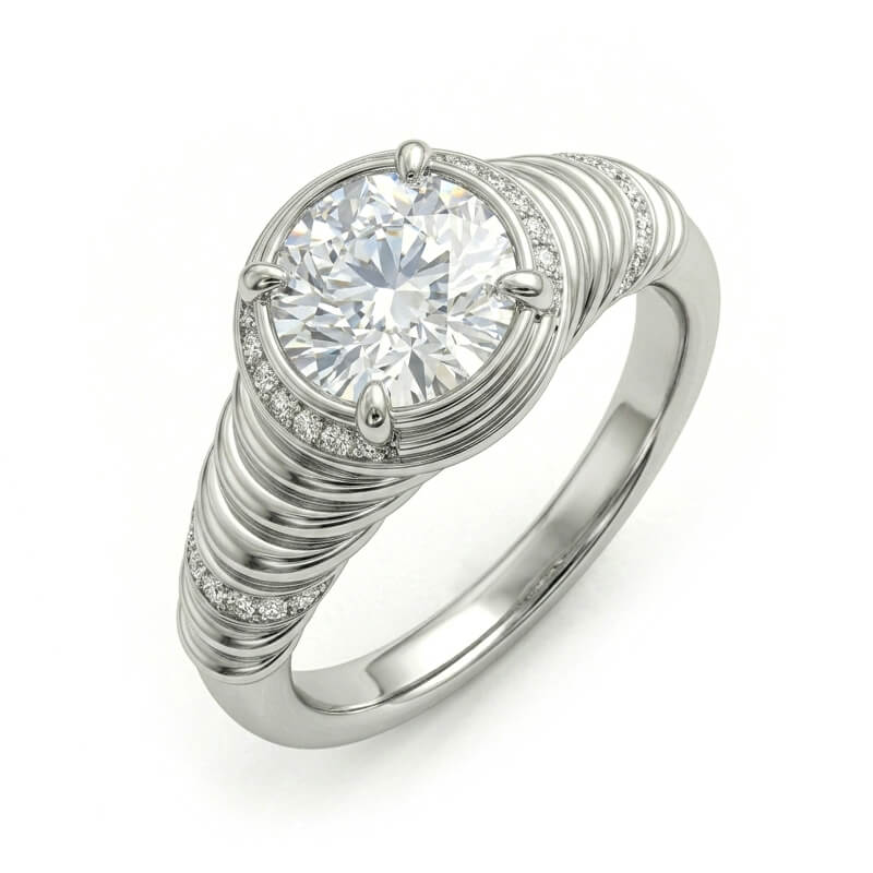 Eternal Ripple Cut Moissanite Pave Engagement Ring