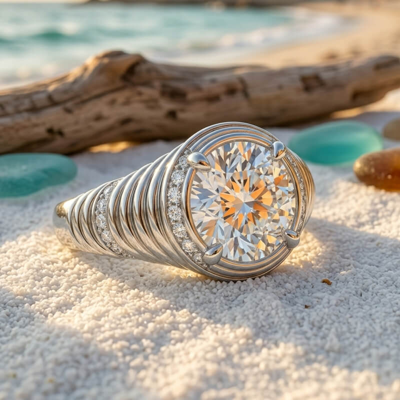 Eternal Ripple Cut Moissanite Pave Engagement Ring