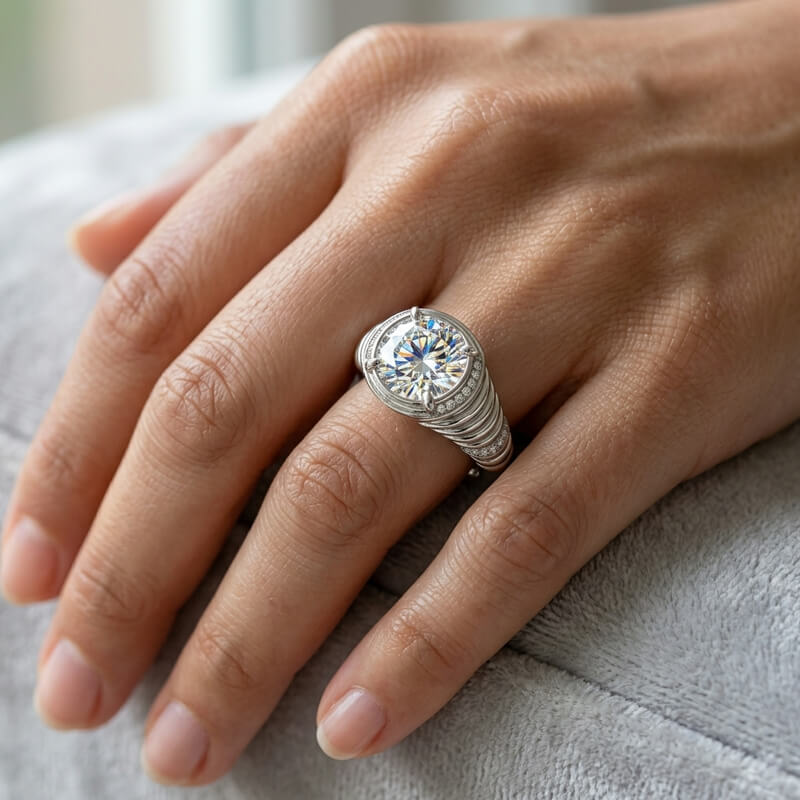 Eternal Ripple Cut Moissanite Pave Engagement Ring