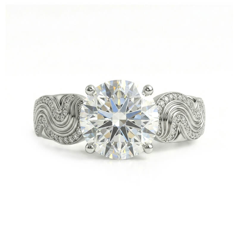 Eternal Tides Round Moissanite Wave Pave Engagement Ring