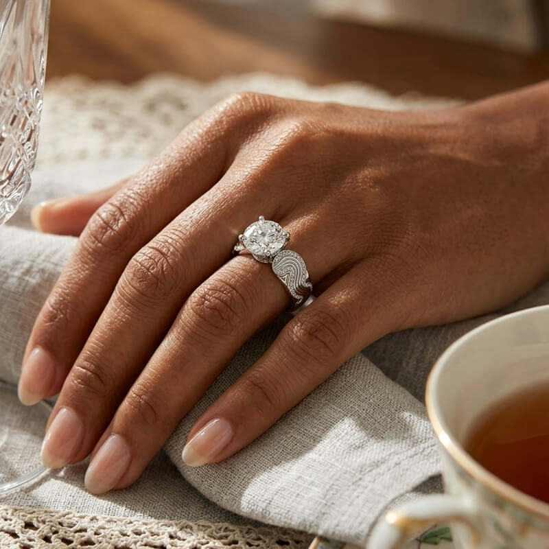 Eternal Tides Round Moissanite Wave Pave Engagement Ring