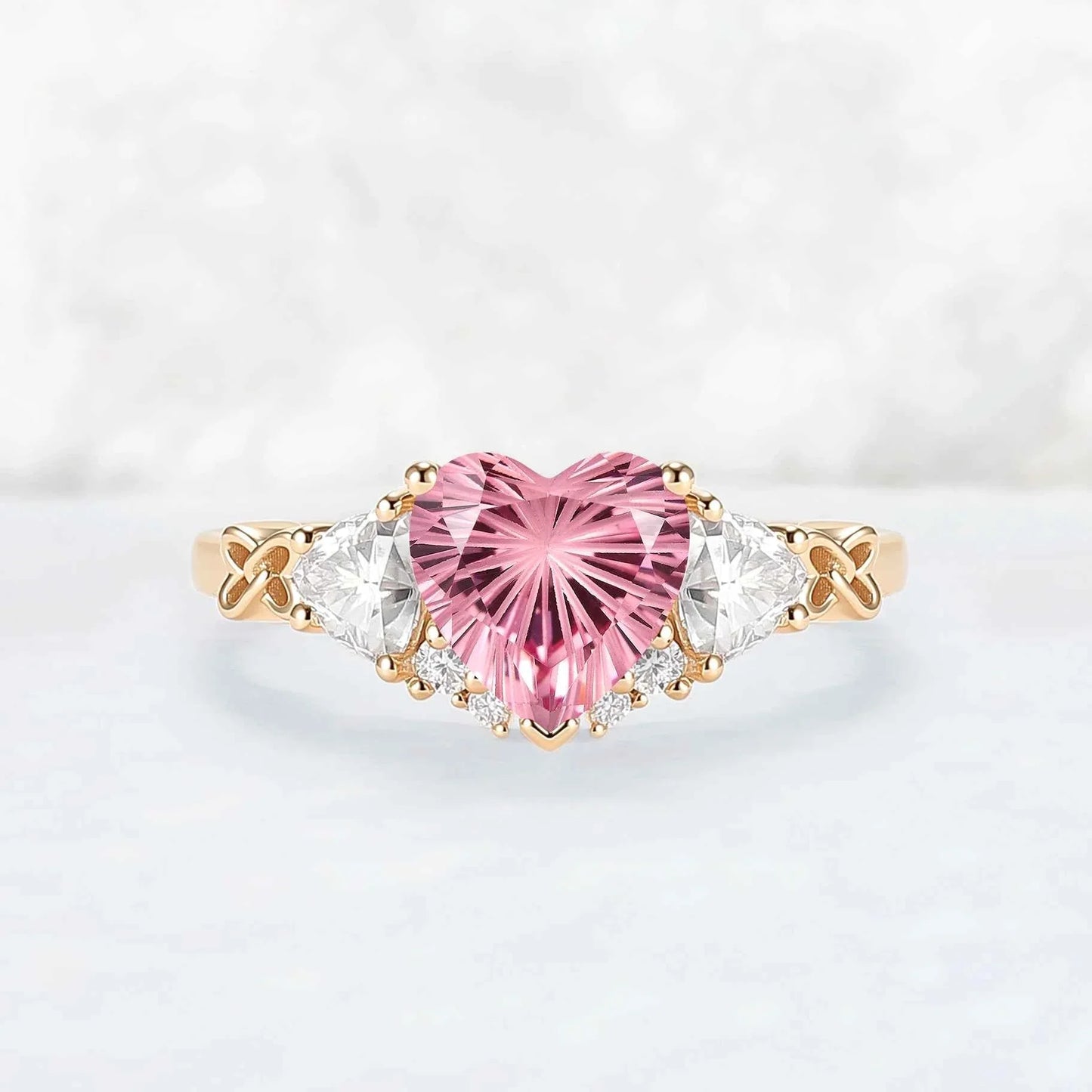 Eternal Knot Heart-Shaped Pink Sapphire Ring