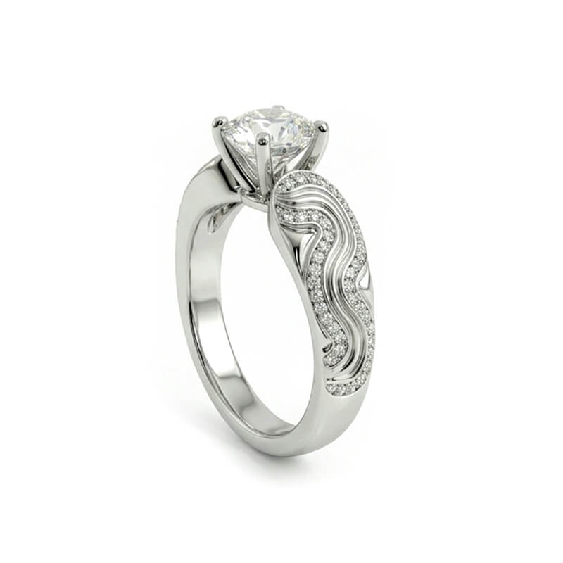 Eternal Tides Round Moissanite Wave Pave Engagement Ring