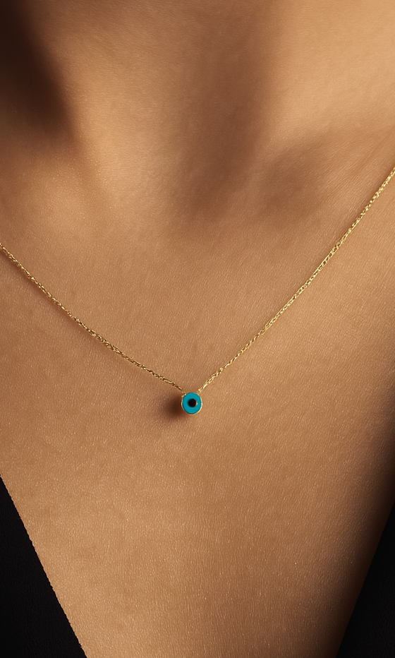 14k Gold Blue Evil Eye Necklace